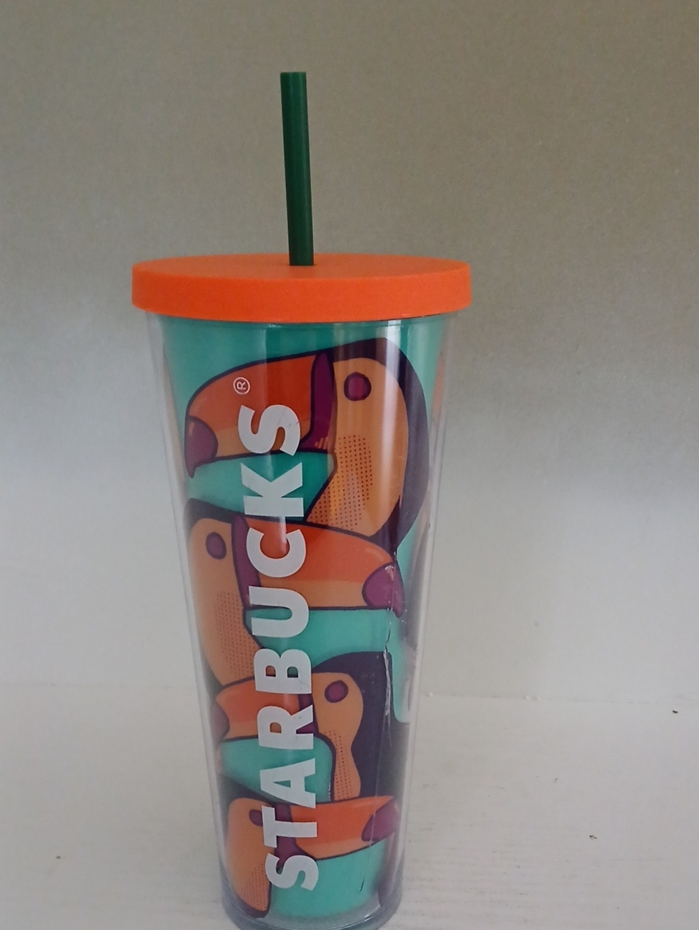 Starbucks Orange, Teal & Green Toucan Tumbler with Straw